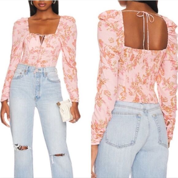 FREE PEOPLE NWT Hilary Printed Top in "Pink Combo" Size Large - Picture 1 of 12